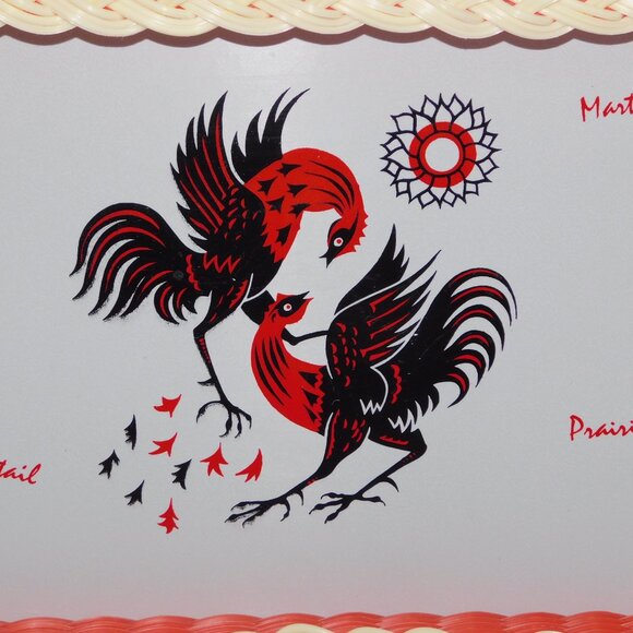 VTG Retro 60's Vinyl Roster Bird Kitschy Cocktail serving Recipe tray 16" x 20" - Picture 2 of 10